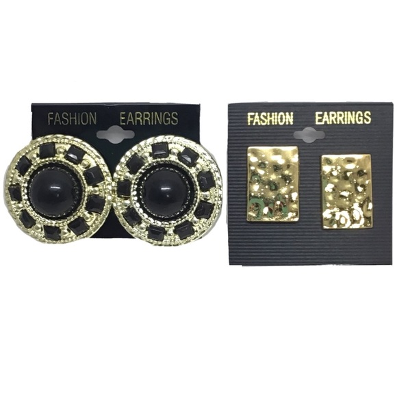 (2) Pairs Chunky Statement Clip-on Earrings Lot 4 - Picture 1 of 6